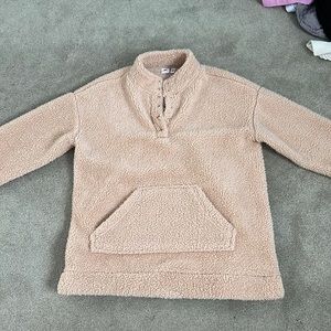 Cream fuzzy turtleneck. Oversized, could be a large.